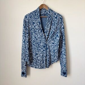 Oiselle Wazzie Jacquardigan Sweater 12 Zip Front Merino Blue